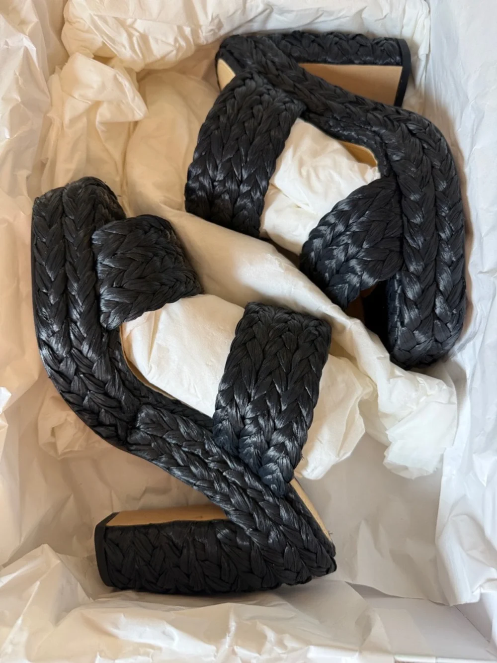 💫✨ Bottega Veneta Black Braided Raffia Double-Strap Platform Sandals NWT size 39